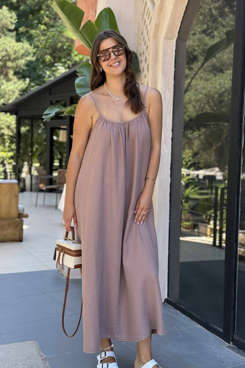 ONE COLOR SIMPLE WOMEN DRESS LIGHT BROWN/KAZB - 1