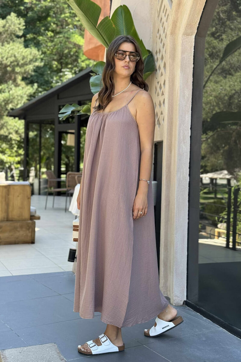 ONE COLOR SIMPLE WOMEN DRESS LIGHT BROWN/KAZB - 2