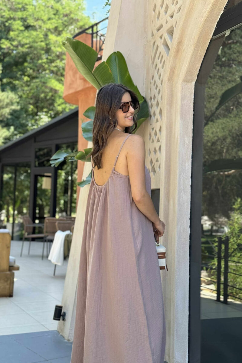 ONE COLOR SIMPLE WOMEN DRESS LIGHT BROWN/KAZB - 3