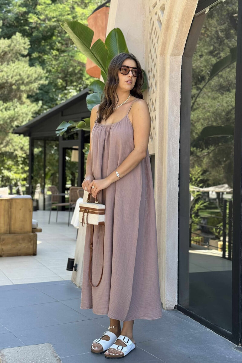 ONE COLOR SIMPLE WOMEN DRESS LIGHT BROWN/KAZB - 4