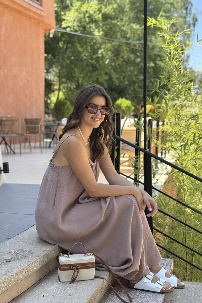 ONE COLOR SIMPLE WOMEN DRESS LIGHT BROWN/KAZB - 5