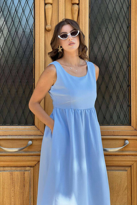ONE COLOR SIMPLE WOMEN DRESS LIGHTBLUE/BZ - 4