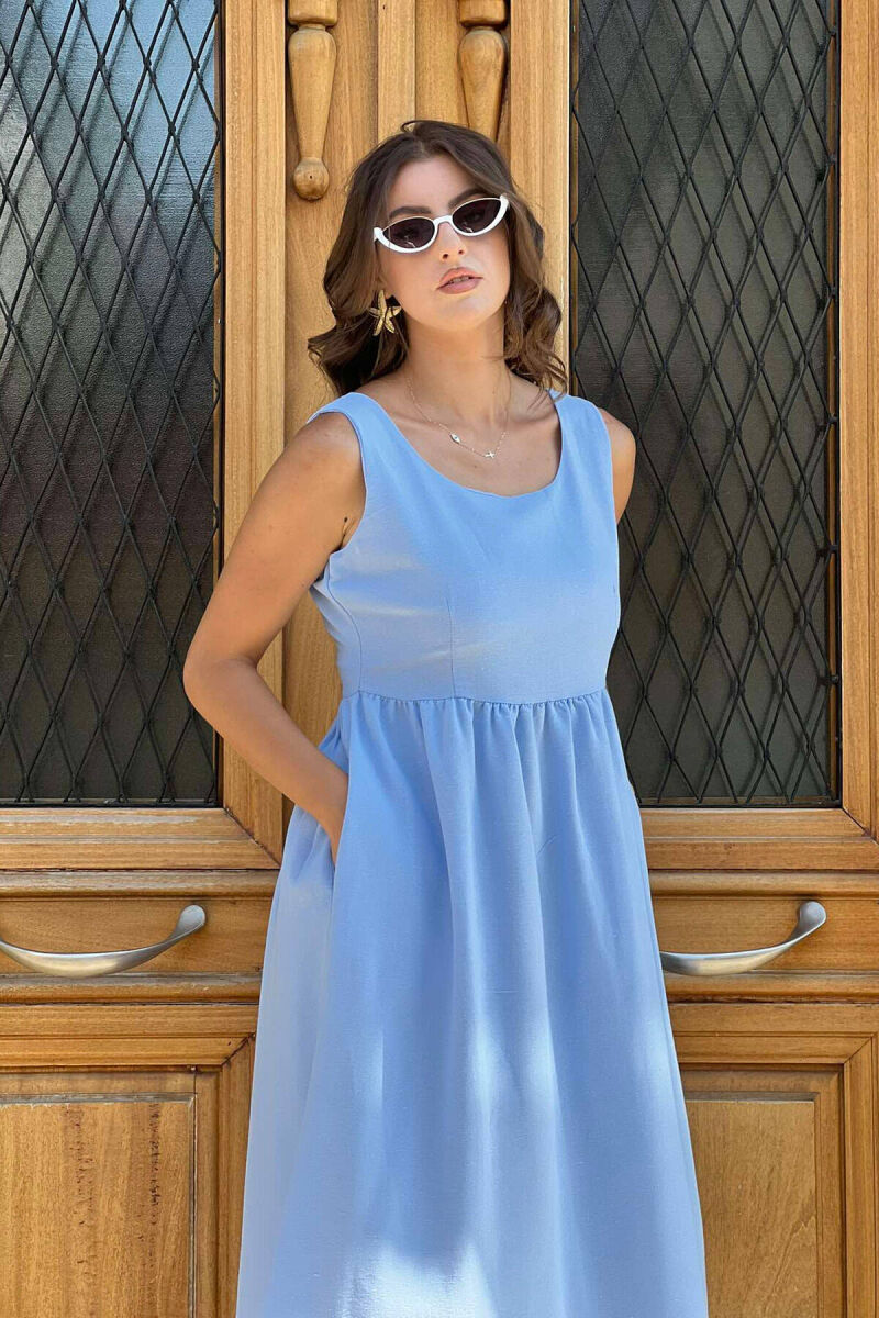 ONE COLOR SIMPLE WOMEN DRESS LIGHTBLUE/BZ - 4