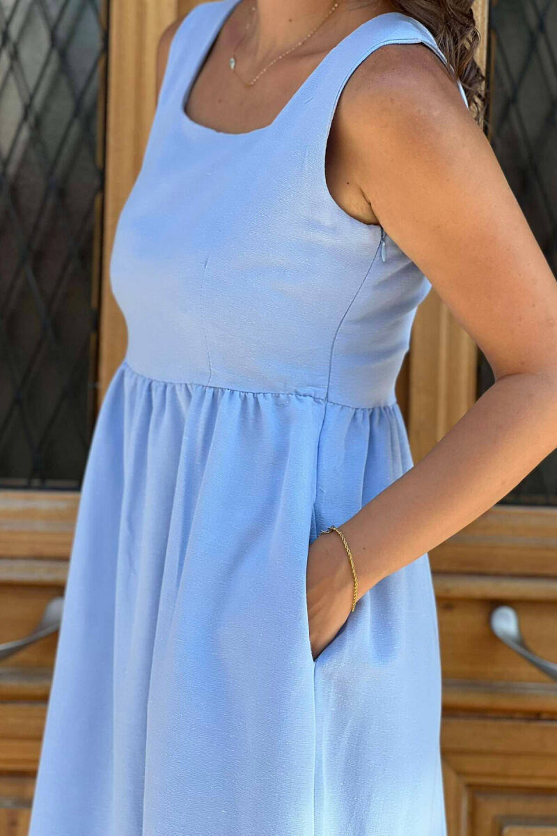 ONE COLOR SIMPLE WOMEN DRESS LIGHTBLUE/BZ - 5