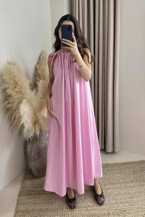 ONE COLOR SIMPLE WOMEN DRESS PINK/ROZE 