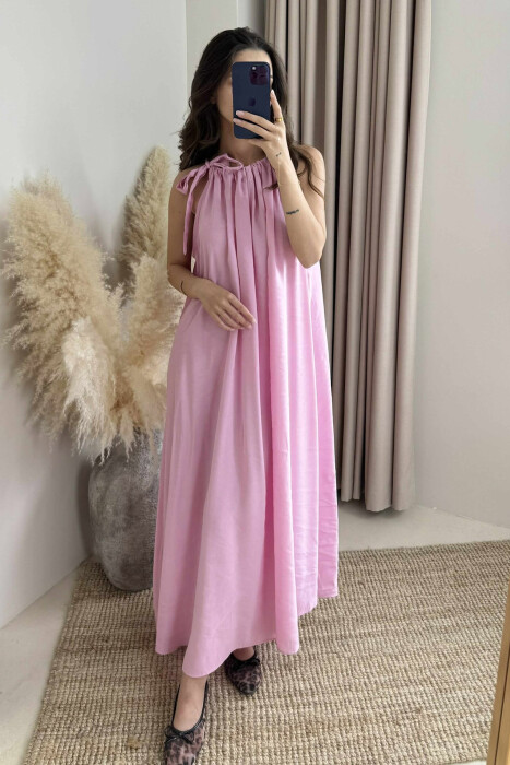 ONE COLOR SIMPLE WOMEN DRESS PINK/ROZE - 4