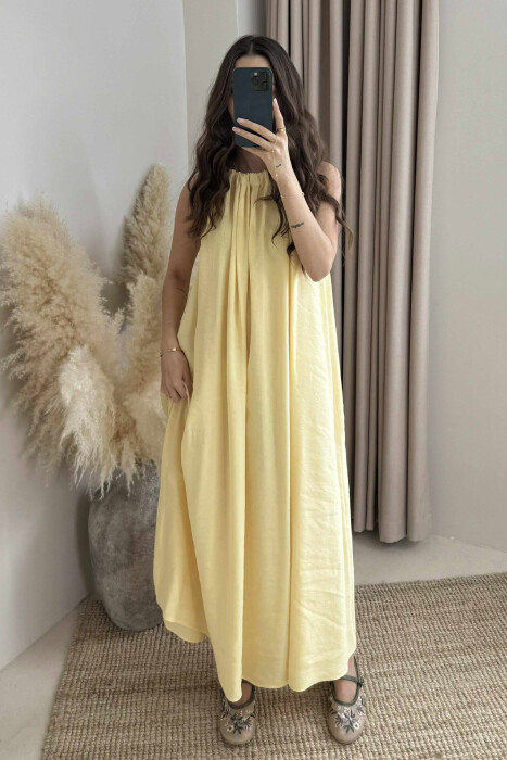 ONE COLOR SIMPLE WOMEN DRESS YELLOW/E VERDHE 