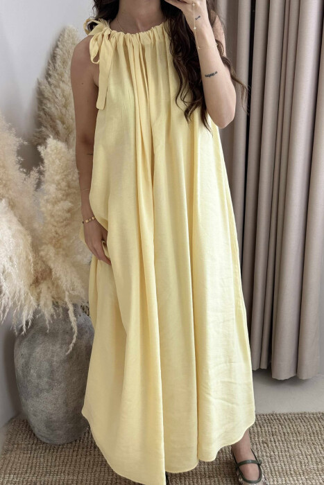 ONE COLOR SIMPLE WOMEN DRESS YELLOW/E VERDHE - 2