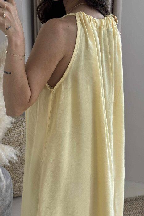 ONE COLOR SIMPLE WOMEN DRESS YELLOW/E VERDHE - 3
