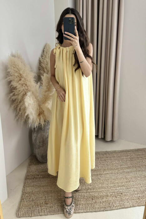 ONE COLOR SIMPLE WOMEN DRESS YELLOW/E VERDHE - 4