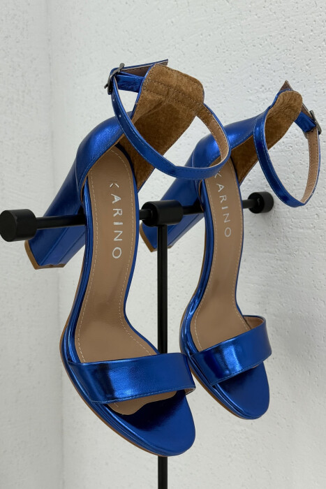 ONE COLOR SIMPLE WOMEN HEELED SANDALS BLUE/BLU - KLAUDIO FASHION