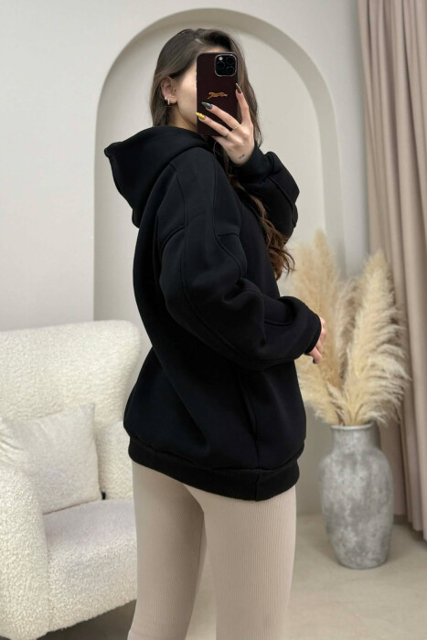 ONE COLOR SIMPLE WOMEN HOODIE BLACK/ E ZEZE - 4