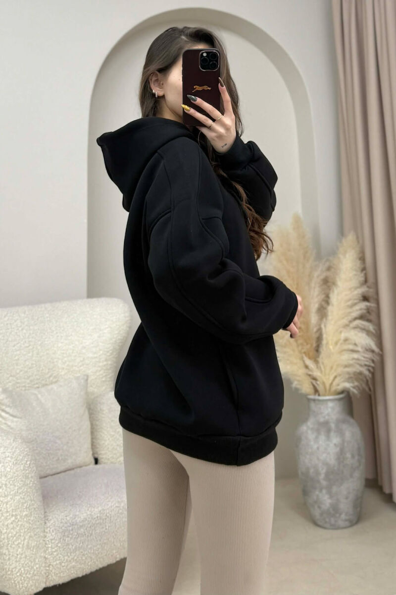 ONE COLOR SIMPLE WOMEN HOODIE BLACK/ E ZEZE - 4