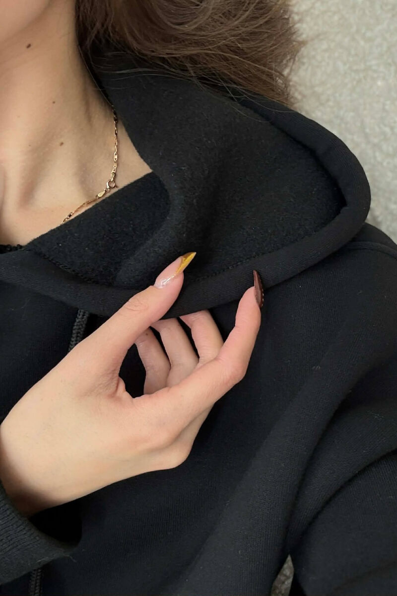 ONE COLOR SIMPLE WOMEN HOODIE BLACK/ E ZEZE - 5