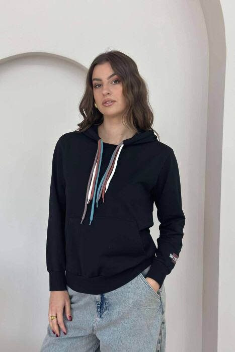 ONE COLOR SIMPLE WOMEN HOODIE BLACK/ E ZEZE - 1