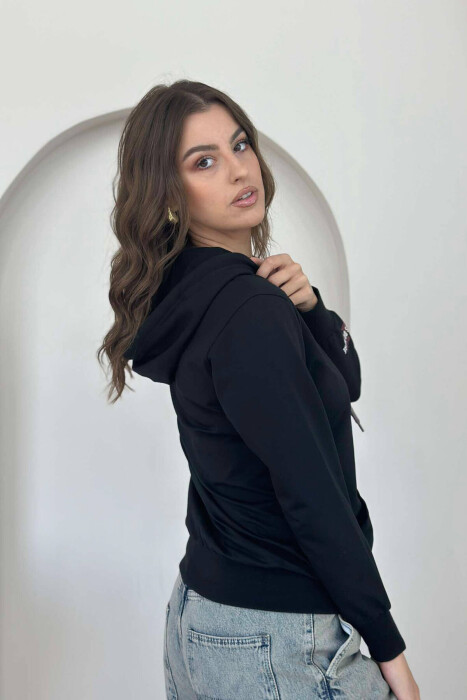 ONE COLOR SIMPLE WOMEN HOODIE BLACK/ E ZEZE - 2