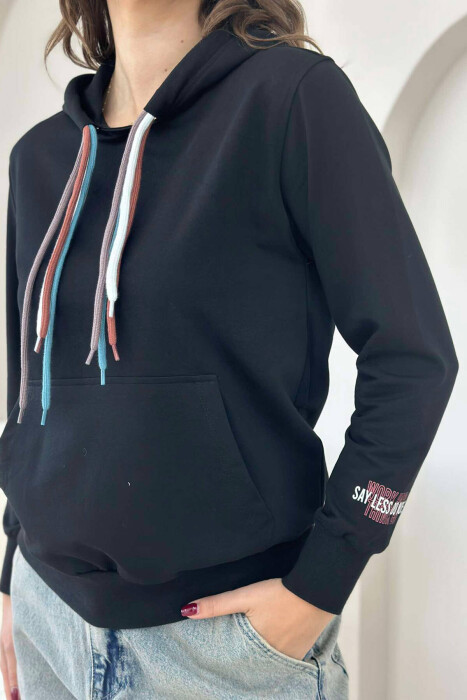 ONE COLOR SIMPLE WOMEN HOODIE BLACK/ E ZEZE - 3
