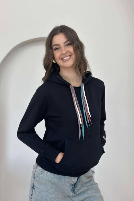 ONE COLOR SIMPLE WOMEN HOODIE BLACK/ E ZEZE - 4