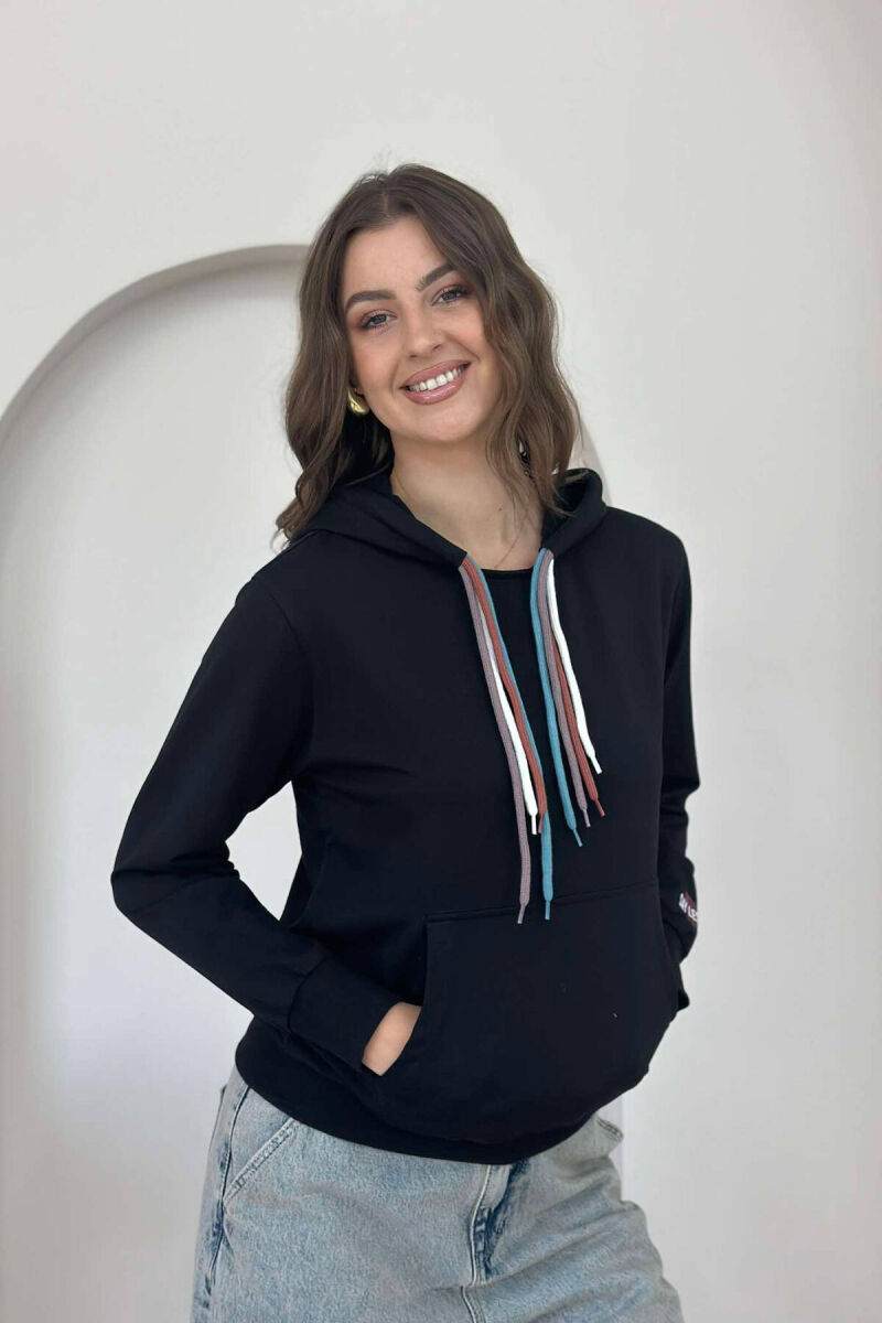 ONE COLOR SIMPLE WOMEN HOODIE BLACK/ E ZEZE - 4