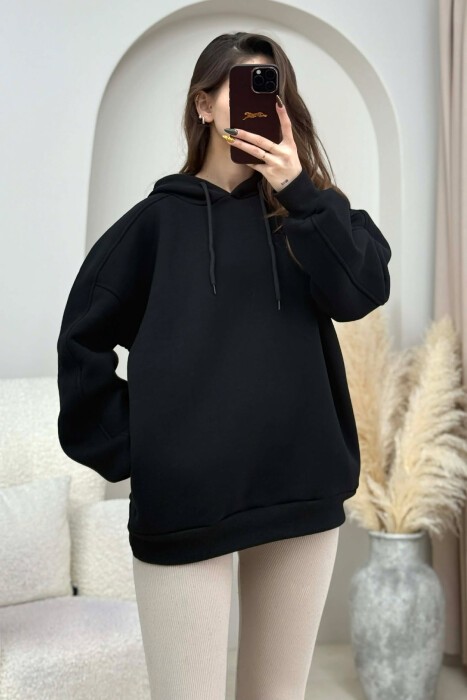 ONE COLOR SIMPLE WOMEN HOODIE BLACK/ E ZEZE 