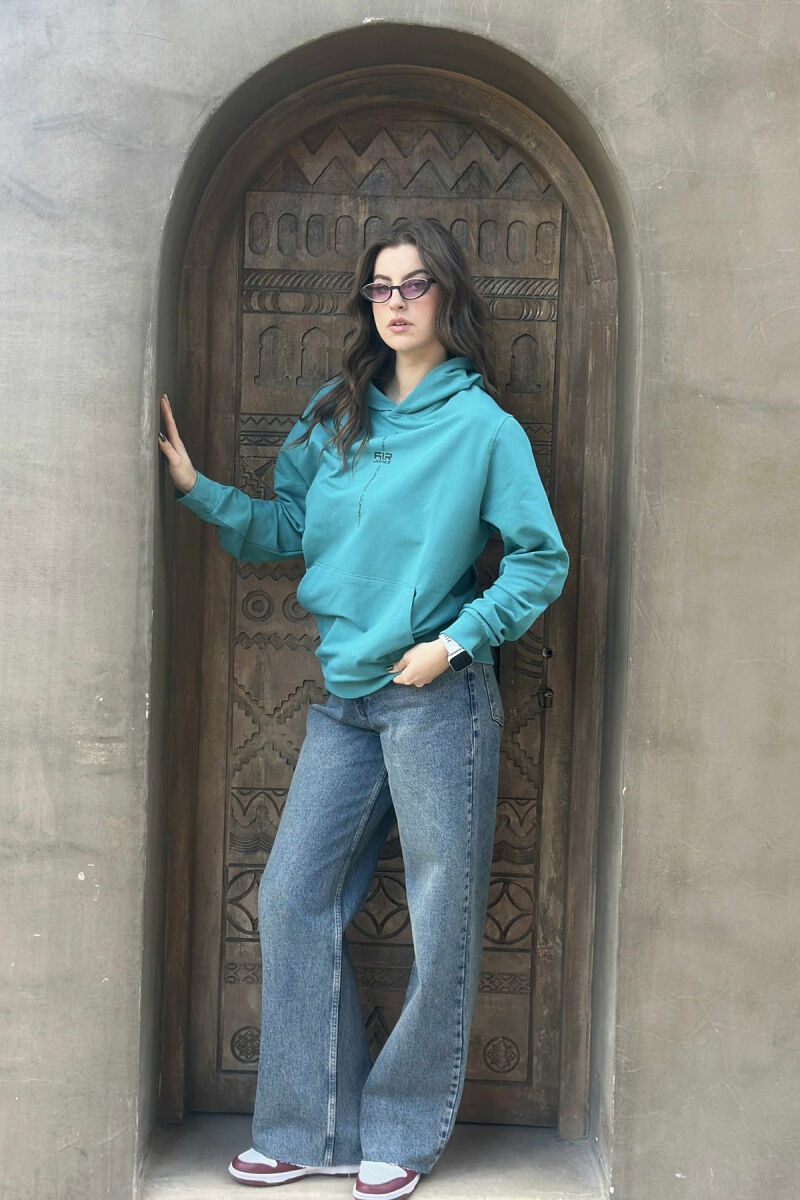ONE COLOR SIMPLE WOMEN HOODIE BLUE STONE/GK - 1