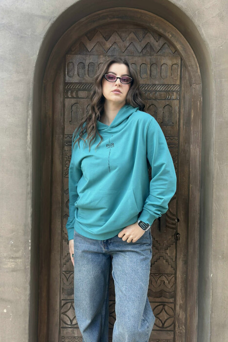 ONE COLOR SIMPLE WOMEN HOODIE BLUE STONE/GK - 3