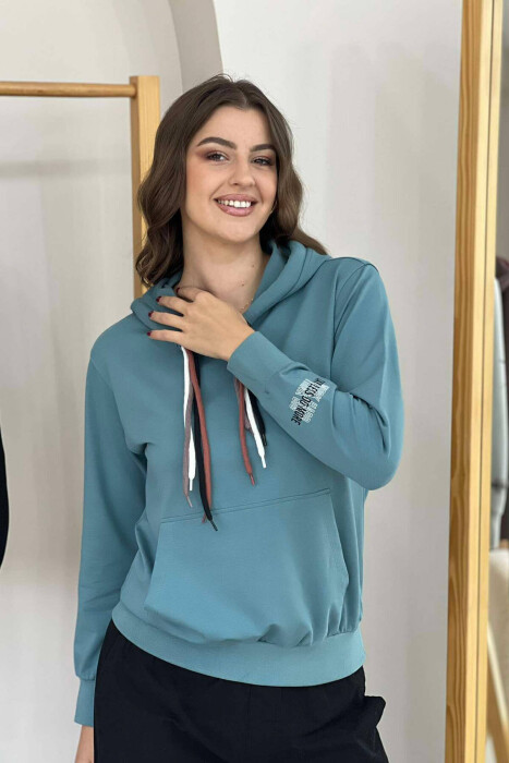 ONE COLOR SIMPLE WOMEN HOODIE BLUE STONE/GK - 1