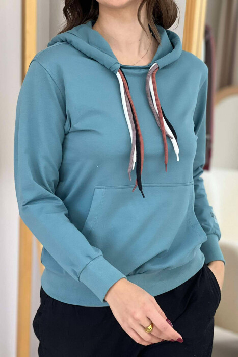 ONE COLOR SIMPLE WOMEN HOODIE BLUE STONE/GK - 3