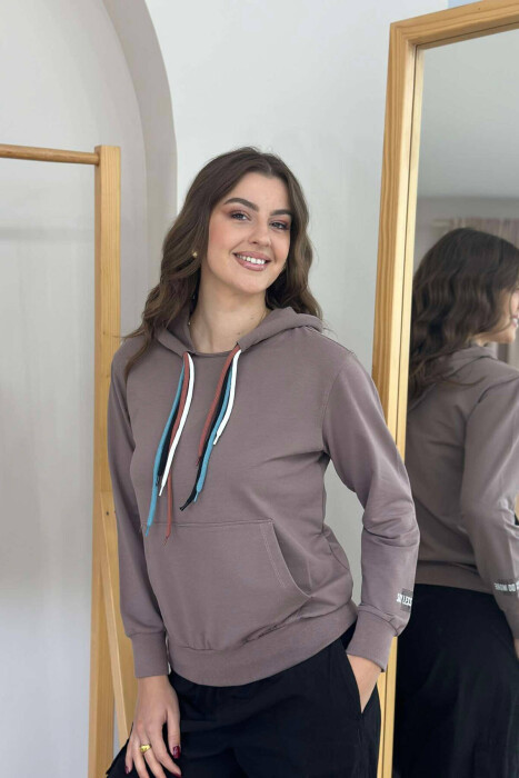 ONE COLOR SIMPLE WOMEN HOODIE BROWN/KAFE - 1