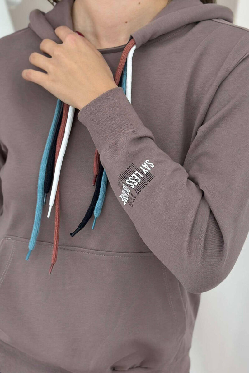 ONE COLOR SIMPLE WOMEN HOODIE BROWN/KAFE - 3