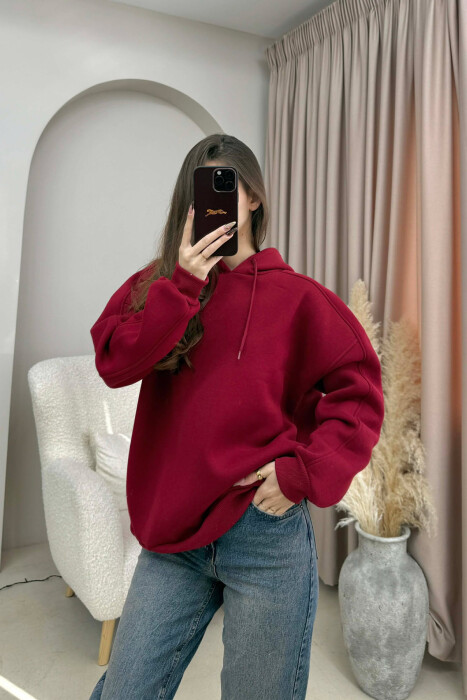 ONE COLOR SIMPLE WOMEN HOODIE BURGUNDY/VISHNJE - KLAUDIO FASHION