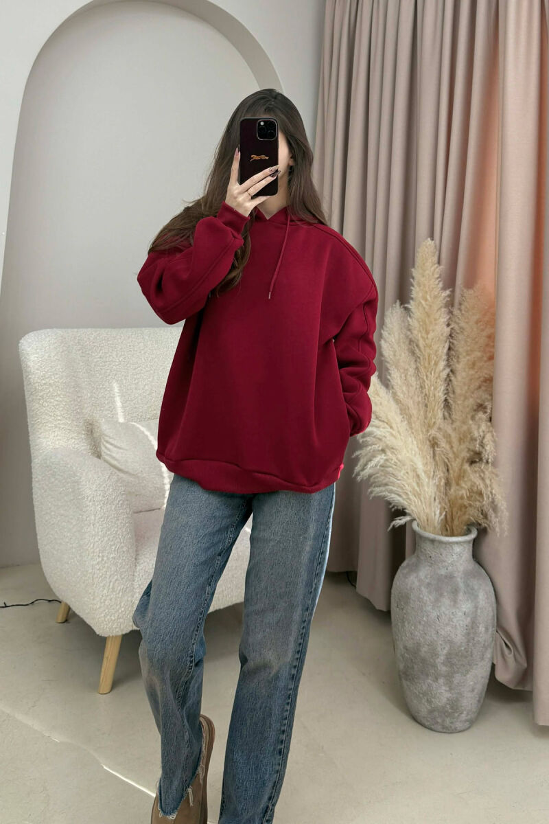 ONE COLOR SIMPLE WOMEN HOODIE BURGUNDY/VISHNJE - 2