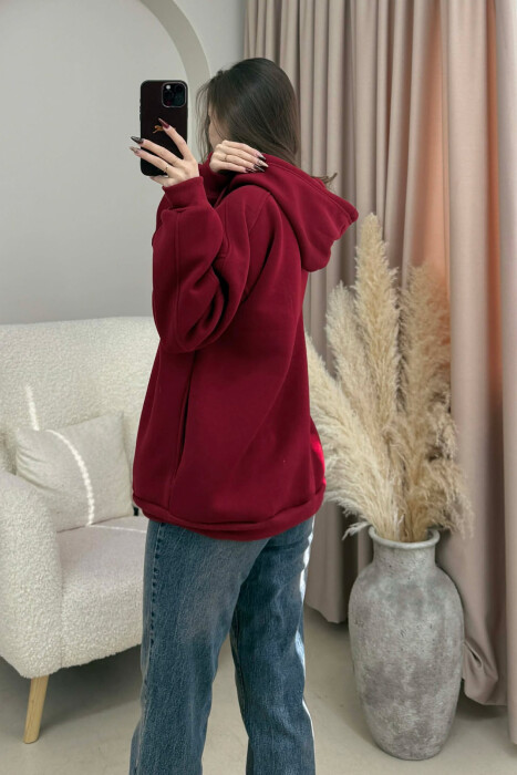 ONE COLOR SIMPLE WOMEN HOODIE BURGUNDY/VISHNJE - 3
