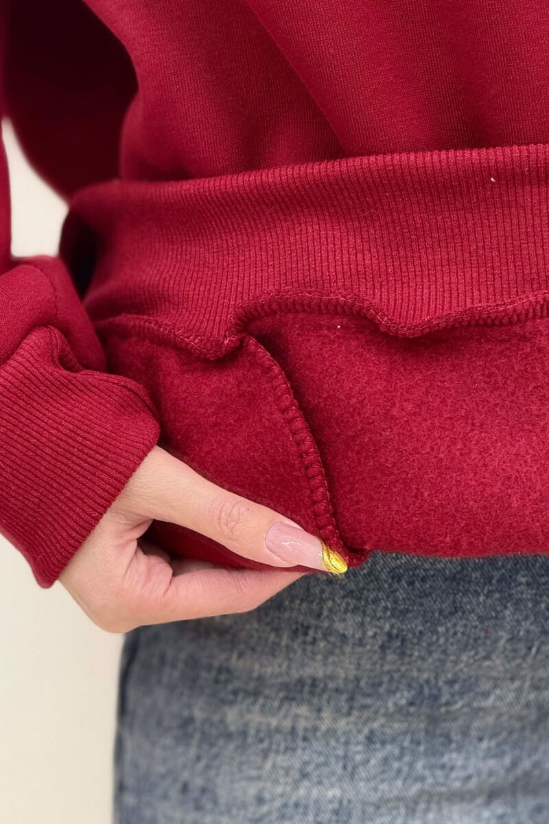 ONE COLOR SIMPLE WOMEN HOODIE BURGUNDY/VISHNJE - 4