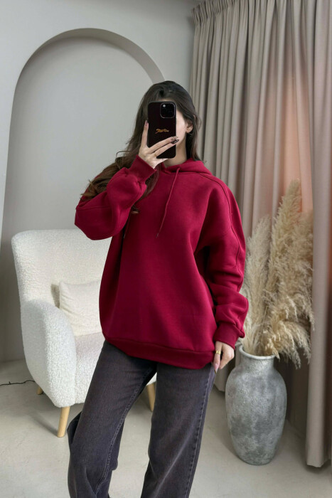 HOODIE E THJESHTE NJE NGJYRESHE PER FEMRA NE NGJYRE VISHNJE TE ERRET - KLAUDIO FASHION