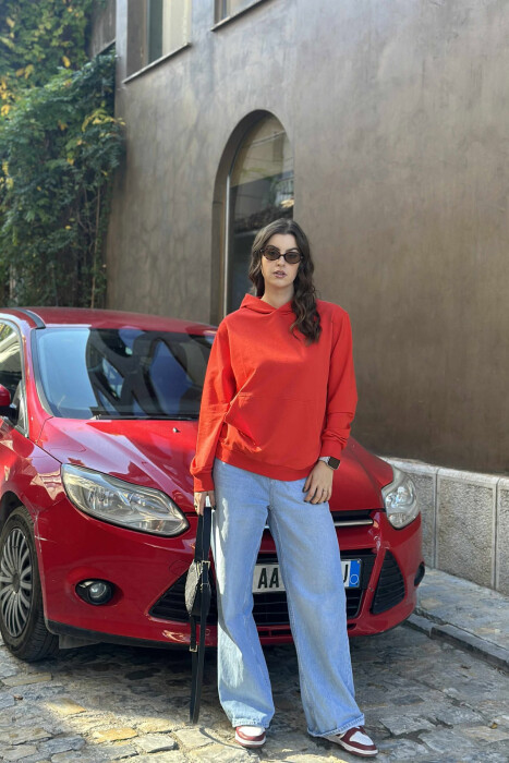 ONE COLOR SIMPLE WOMEN HOODIE DARK ORANGE/POE - 1