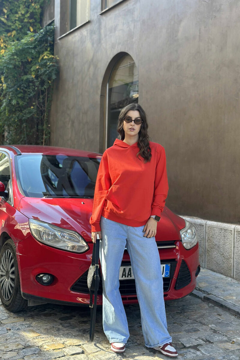 ONE COLOR SIMPLE WOMEN HOODIE DARK ORANGE/POE - 1