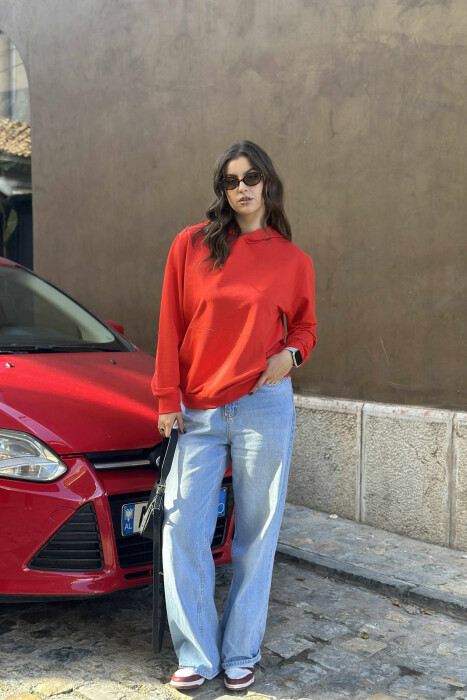 ONE COLOR SIMPLE WOMEN HOODIE DARK ORANGE/POE - 2