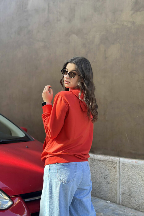 ONE COLOR SIMPLE WOMEN HOODIE DARK ORANGE/POE - 3