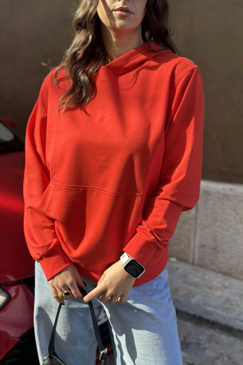 ONE COLOR SIMPLE WOMEN HOODIE DARK ORANGE/POE - 4
