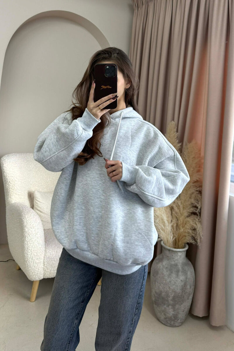 ONE COLOR SIMPLE WOMEN HOODIE GREY/GRI - 1