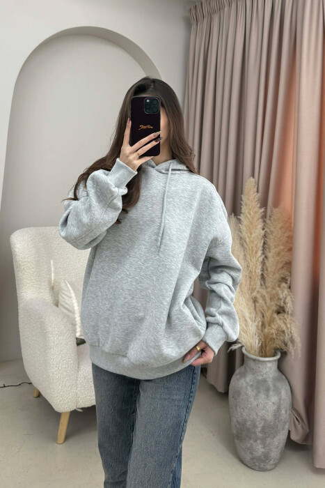 ONE COLOR SIMPLE WOMEN HOODIE LIGHT GREY/GZ 