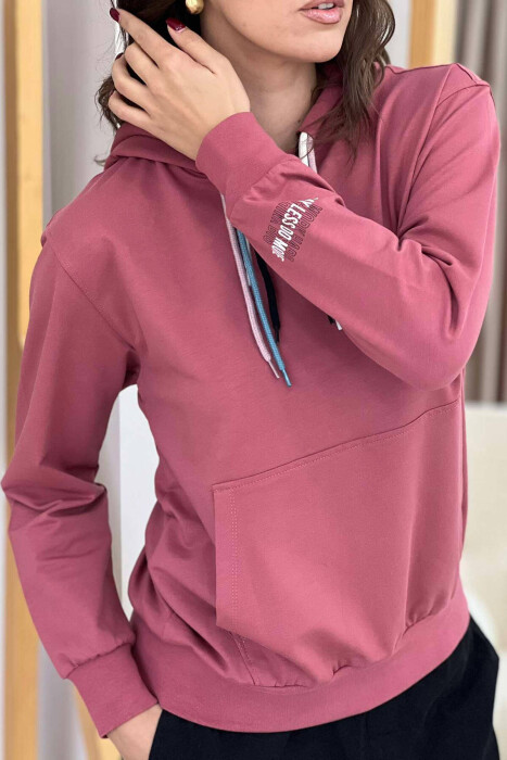 ONE COLOR SIMPLE WOMEN HOODIE POWDER/PUDER - 2