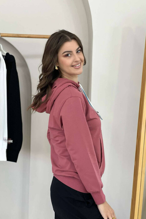 ONE COLOR SIMPLE WOMEN HOODIE POWDER/PUDER - 3