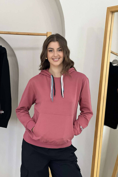 ONE COLOR SIMPLE WOMEN HOODIE POWDER/PUDER - 4