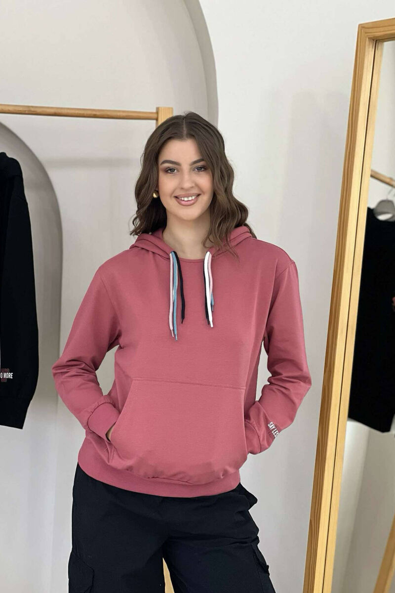 ONE COLOR SIMPLE WOMEN HOODIE POWDER/PUDER - 4