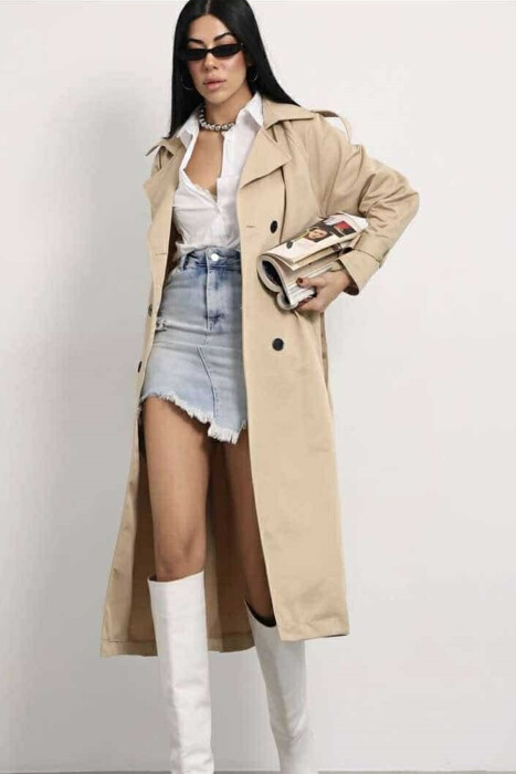 ONE COLOR SIMPLE WOMEN JACKET BEIGE/BEZHE - 2