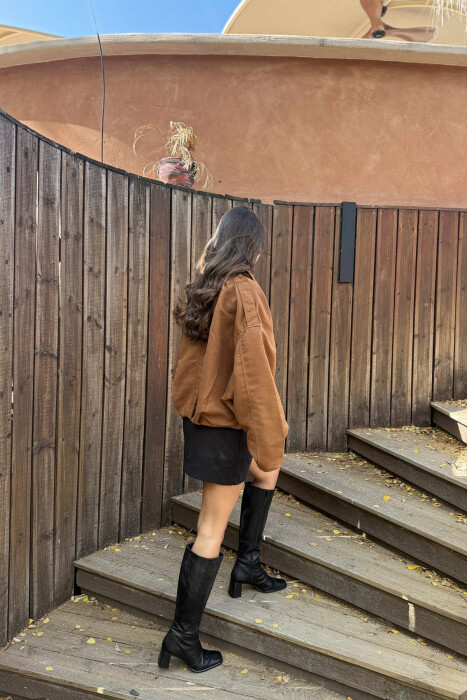 ONE COLOR SIMPLE WOMEN JACKET BROWN/KAFE - 2