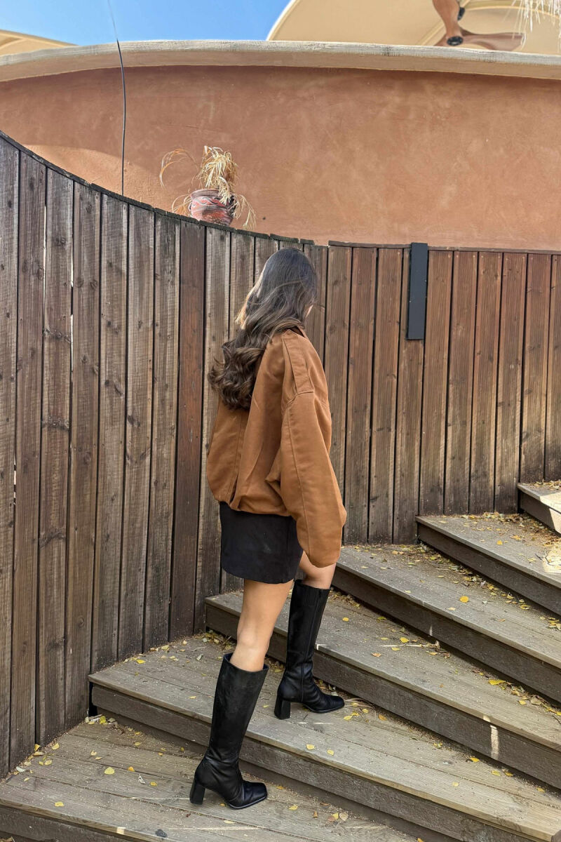 ONE COLOR SIMPLE WOMEN JACKET BROWN/KAFE - 2