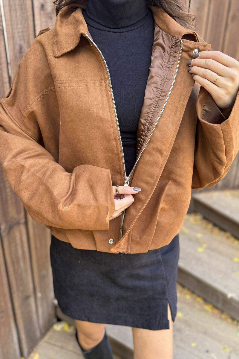 ONE COLOR SIMPLE WOMEN JACKET BROWN/KAFE - 4